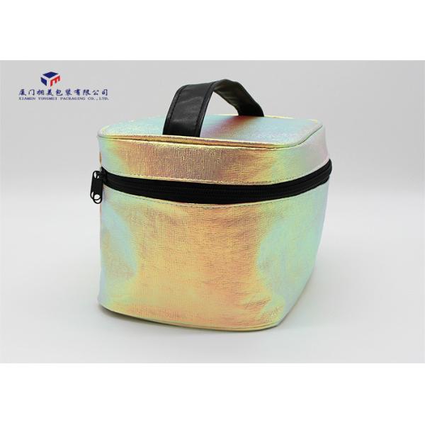 Buy Flashing Gold Leather Cosmetic Bag Eye Catching Customized Lady Handbag at wholesale prices
