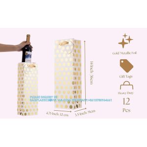 Champagne Wine Gift Bag Bulk With Tags, Polka Dots Single Bottle Holiday Gift