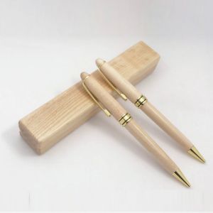 Bamboo Color Wooden Ballpoint Pen 0.5 Mm Gift Set With Logo Customized