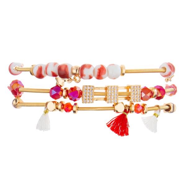 Buy 7.5'' Tassel Beaded Handmade Bracelets stretchy 14k Gold Plated at wholesale prices