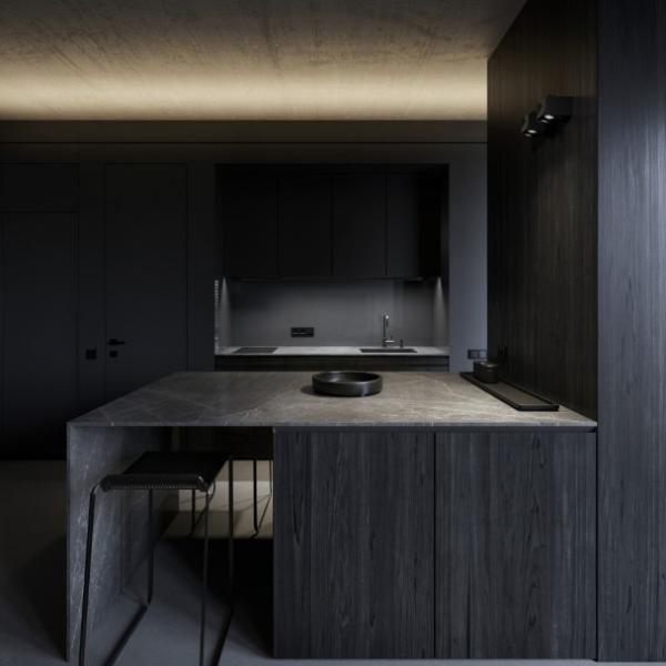 Apartment Black Wood Grain Kitchen Cabinets Melamine Dark Grey Wood Grain Kitchen Cabinets