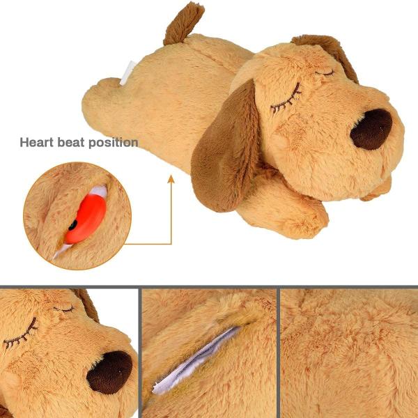 Durable Softdog Teething Toys Anxiety Relief Sleeping Animal Plush Squeak With Heartbeat