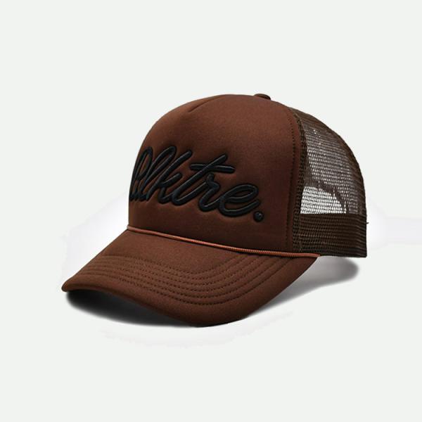 Buy Adjustable Customized 5 Panel Sponge Trucker Cap Brown Summer Decorative Rope at wholesale prices