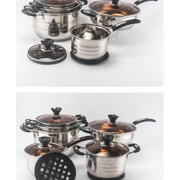 The New Listing 12 PCS Stainless Steel Cooking Set Pots And Pans Cookware Sets Cooking Soup Pots Set