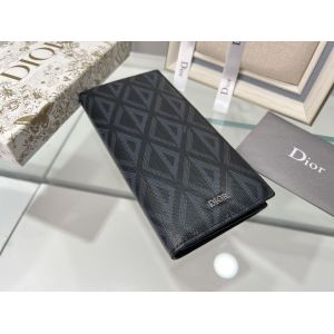 Embossed Vertical CD Christian Dior Mens Wallet Diamond Zippered