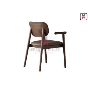 Leather Padded Ash Wood Dining Chair For Restaurant Use
