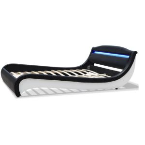 Black and White LED Upholstered Bed with Lights Wireless Remote Control