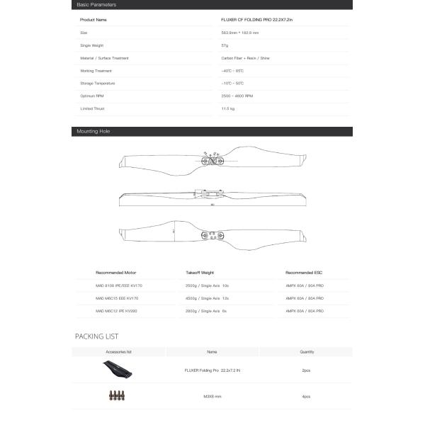 22.2X7.2IN Glossy Carbon Fiber Folding Propeller FLUXER Pro
