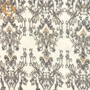Grey 3D Handmade Beaded Lace Fabric For Lady Wedding