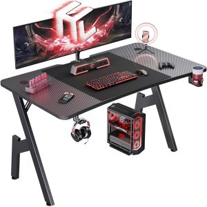 China Ergonomically Designed Gaming Desk With 1.2cm Particle Board And Carbon Fiber Covering Featuring Cup And Headset Holders on sale China Ergonomically Designed Gaming Desk With 1.2cm Particle Board And Carbon Fiber Covering Featuring Cup And Headset Holders on sale