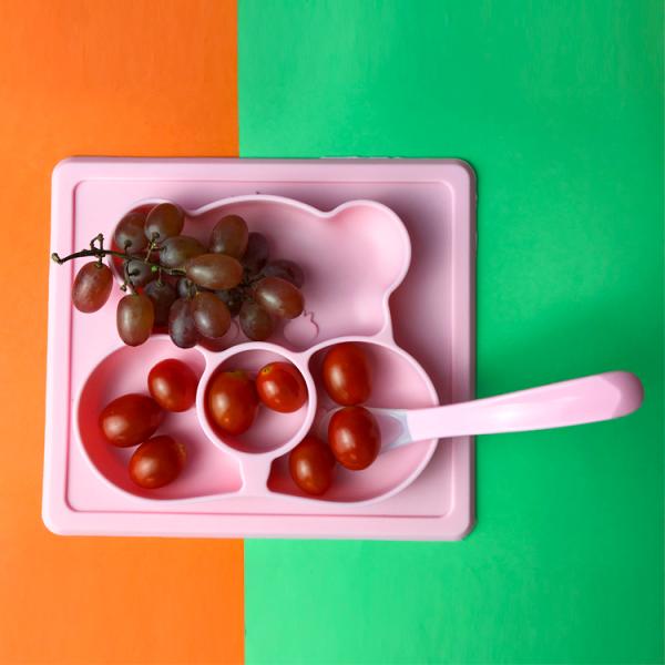 Silicone Customized Bear Shape Baby Feeding Suction Bowl And Plate With Spoon