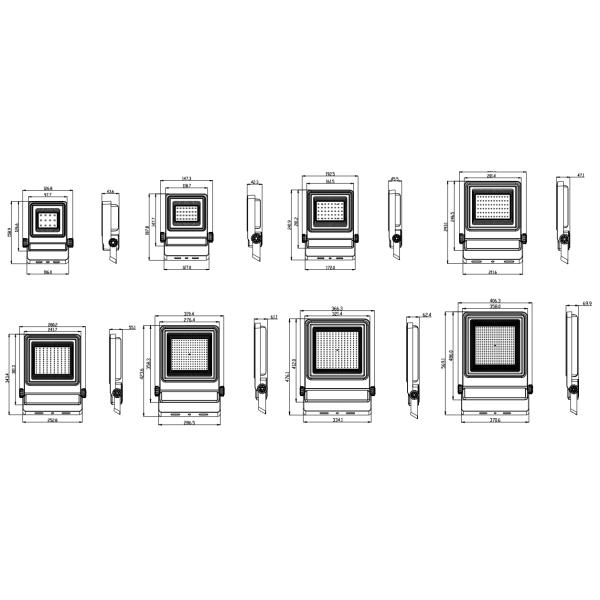 IP66 10-300W Adjustable Aluminum High Power LED Flood Light For With Isolated Waterproo Outdoor Spaces Sports Facilities