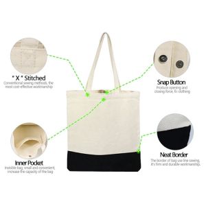 15oz Snap Button X Stitched Canvas Cotton Tote Bag