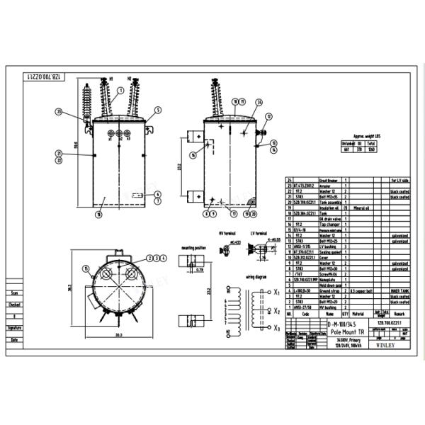 100KVA Single Phase Pole-Mounted Distribution Transformer Oil Immersed 34.5KV Manufacturer