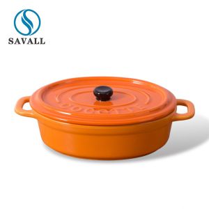 China Microwave Oven Safe Glazed Two Ear Handle Porcelain Gratin Bowl With Cover on sale