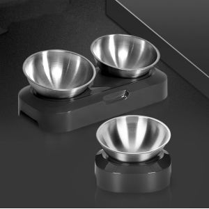 15° Tilted Raised Stainless Steel Indoor Cats Bowls With Stand For Food And