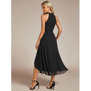 A Line Sleeveless Halter Neck Wedding Guest Dress Burgundy Chiffon Graduation