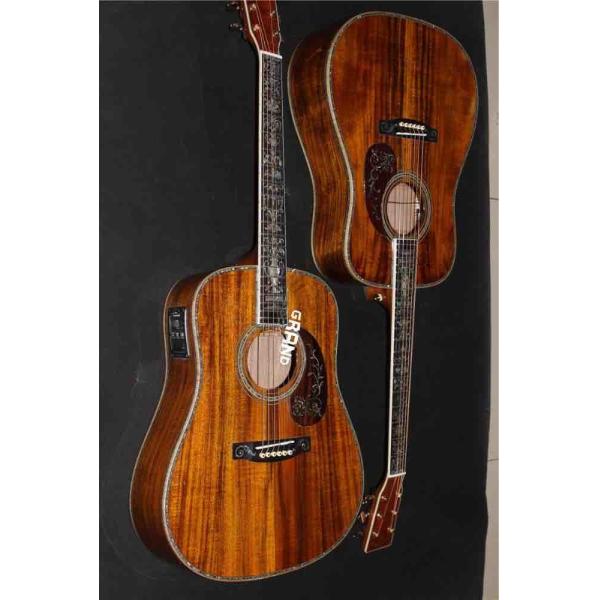 AAAA all solid koa wood guitar dreadnought body solid koa acoustic electric guitar abalone binding ebony fingerboard EMS