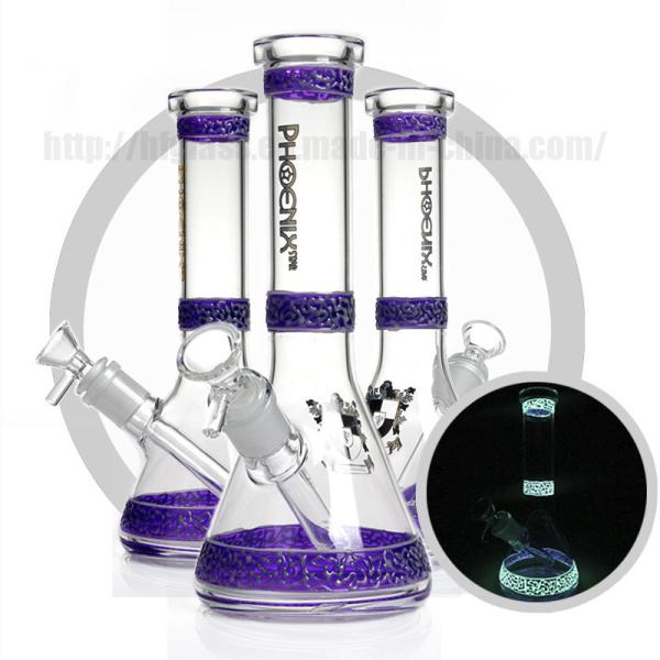 Purple Luminous Coil Glass Beaker Bongs , Heady Water Pipes Glass Bongs