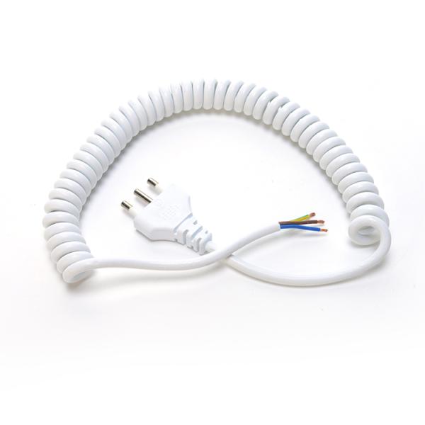 PE Jacket Eu Retractable Coiled Power Extension Cord Oxygen Free Bared Stranded Copper Conductor 3 Core Spring Wire White Black