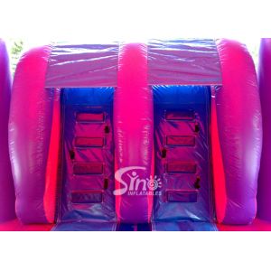 Outdoor double lane slide inflatable bouncy house with basketball ring N water