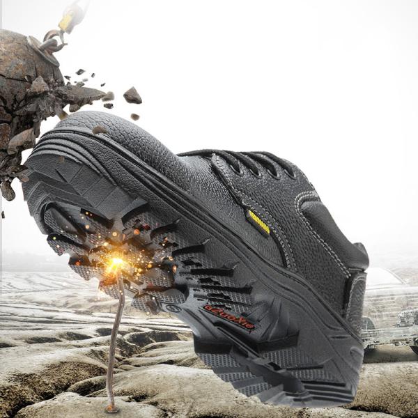 Shengjie embossed cow leather upper material and rubber outsole material quality steel toe steel plate safety shoes
