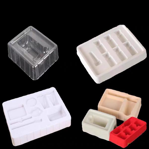 Customized disposable PP pet PVC PS flocking plastic black/white plastic blister tray for food cosmetics