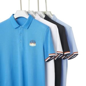 Custom Embroidered Logo Polyester/Cotton Men's Polo Shirts with Plain Stripes Sleeves