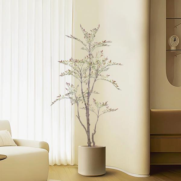 Wholesale Bonsai Red Green Variegated Artificial Plant Nandina Greenery Silk Heavenly Bamboo For Home Garden Outdoor Decor