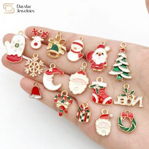 Gold Enamel Christmas Pendant , Metal Charms Diy Jewelry Making Pendants