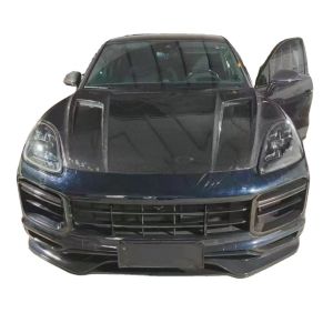 Quality 2019 Black Porsche Cayenne Body Kit TH Style Hood Engine Cover Dry Carbon Fiber for sale