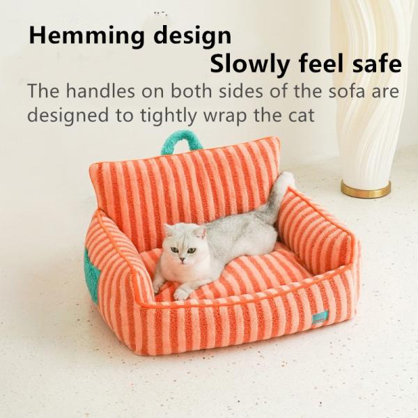 Autumn Winter Striped Dog Sofa Bed Removable Washable Pet House Soft Cushion