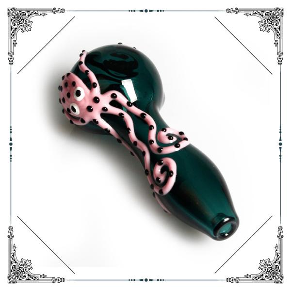 Pink Octopus Glass Smoking Pipe Hand Drawing Tobacco Spoon Pipe Length 4 Inches