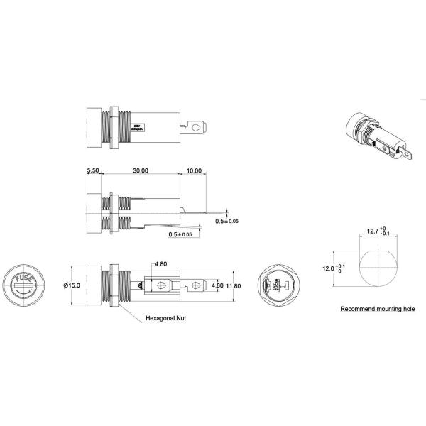 520.PTF70 5x20mm 10A 250V Bakelite Electric Fuse Cutout Box Panel Mount Glass Fuse Holder