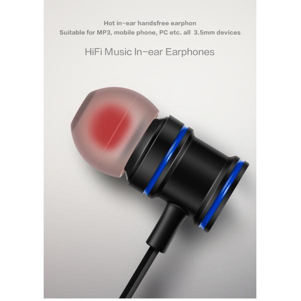 Black Stereo Metal Wired Earphones Super Bass Headphone