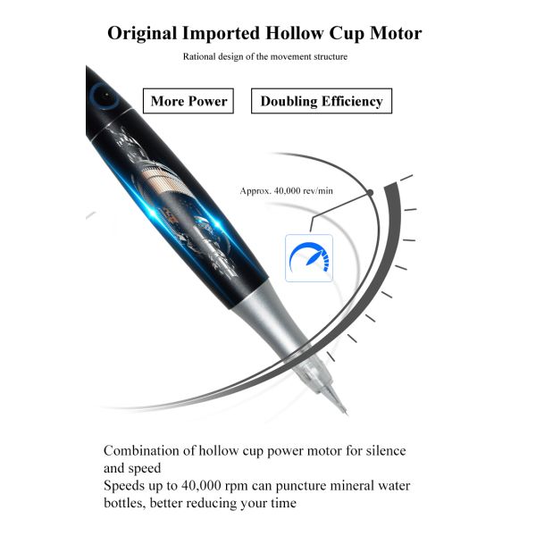 Black Digital PMU Microblading Pen Stainless Steel Electric Tattoo Gun Kit for Eyebrows Lips Skin Permanent Makeup Machine