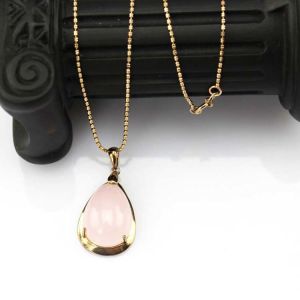 18k Rose Gold Plated Silver Bead ChainPink Cubic Zirconia Pendant Necklace