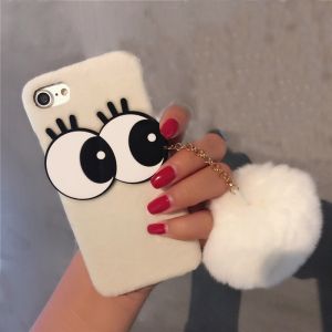 Plush+PC DIY Big Eyes Seto Rabbit Hairball Strap Fluff Back Cover Cell Phone