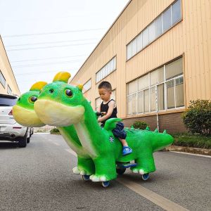 Double Headed Simulation Animatronic Dinosaur Ride Cartoonish Design For