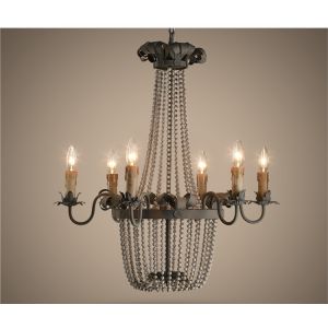 Wood Bead Chandelier Light Fixtures 6 Lights For Living room Bedroom Lighting