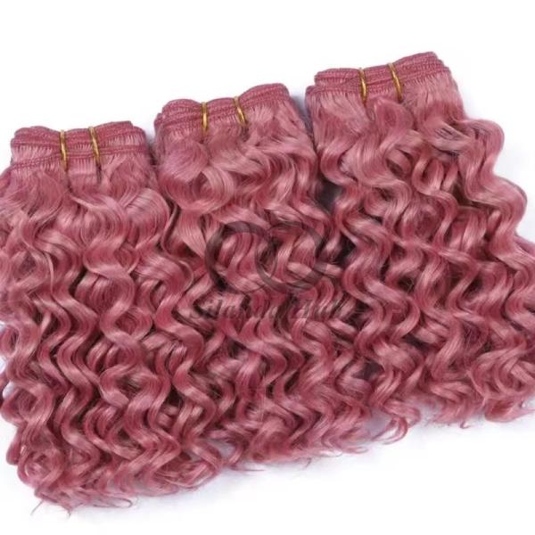 Pink Deep Curly Remy Human Hair Bundles Sew In Weave Bundles Brazilian Bundle Deals