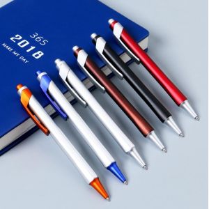 silk screen logo plastic promotional pen with click