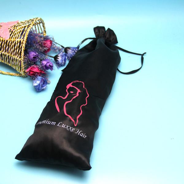 Luxurious Silk / Satin Drawstring Bag For Hair Extensions Packaging Black Color