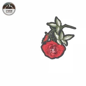 Handmade Rose Embroidery Patch , Flower Sew On Patches With Red Applique