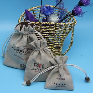 Hand Made Printed Jute Drawstring Bag Wear Resistant For Christmas Gift Packing