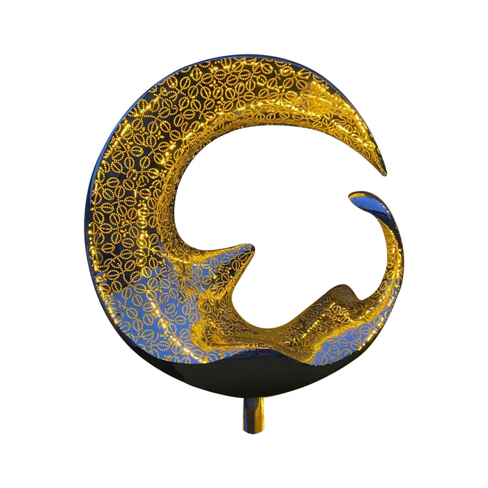 Large Garden Sculpture Manufacturer Stainless Steel Illuminated Crescent