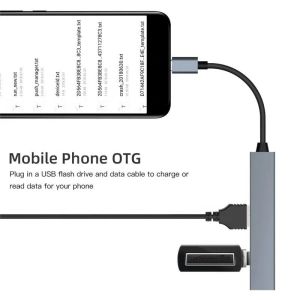 Type C Interface 4 In 1 4 Ports Hub Type-C OTG To USB 3.0 2.0 Adapter Aluminium