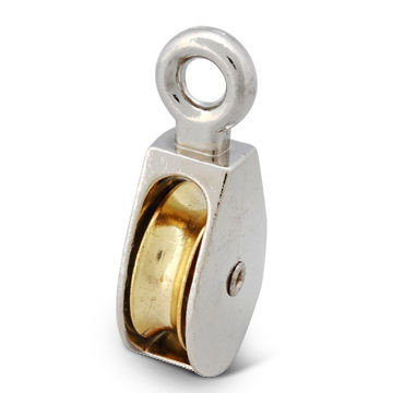 Buy Zinc alloy diecast single rigid fixed eye brass plated wheel pulley at wholesale prices