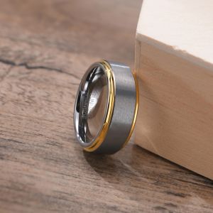 Silver Blue Gold Black Tungsten Wedding Band for Men 8mm Matte Brushed Finish