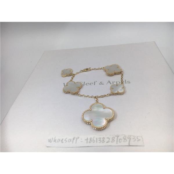 Buy 18k Yellow Gold Magic Alhambra Bracelet With 5 Motifs White Mother Of Pearl at wholesale prices
